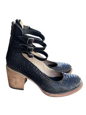 Freebird By Steven Randi Black Croco Shoes Dress Heels Womens Sz 9 Ankle Straps